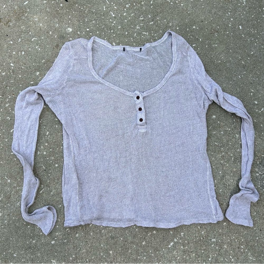 Micro Knit Long Sleeve Sheer Sweater // soft layering light pink off white